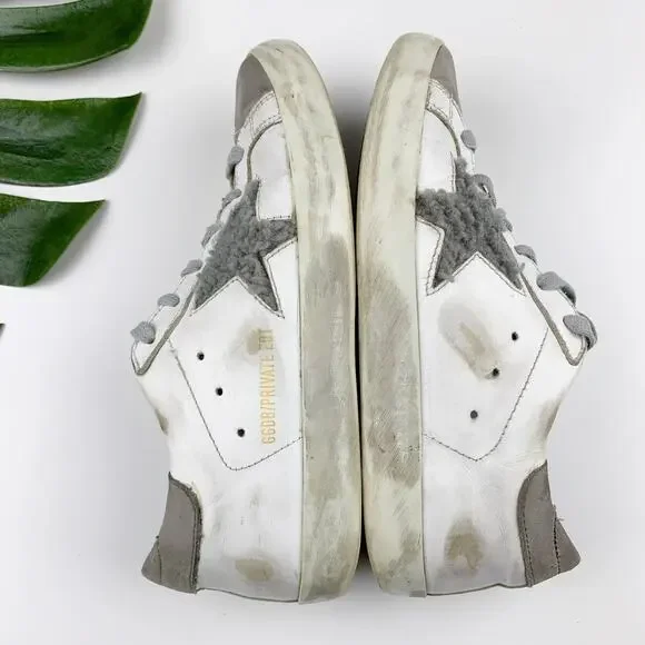 Golden Goose Superstar Low Top Sneakers White Leather Grey Fleece Star Womens 38 - Picture 11 of 16